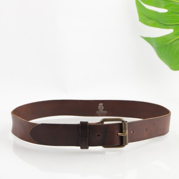 H&M Womens Belt Size Small 30 Brown Leather 1 1/2" Wide Sweden Sturdy Work - Picture 1 of 12